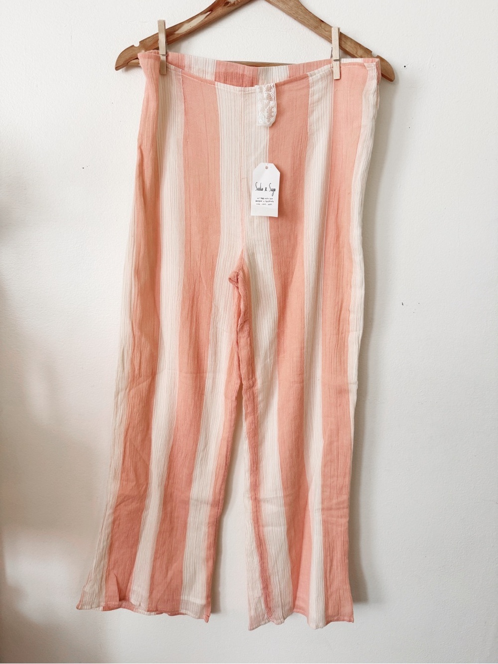 Sadie & Sage Peach & Cream Striped Wide-Leg Pants NWT large